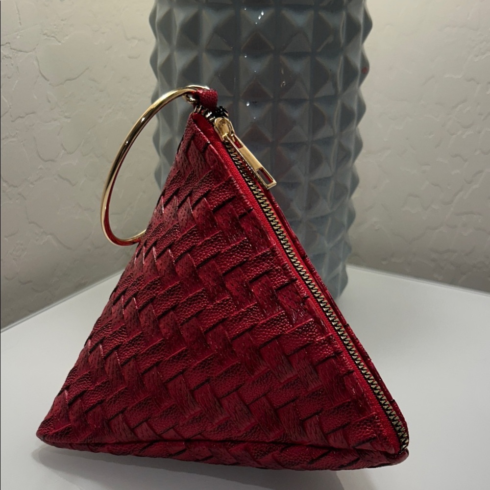 Elegant Red Woven Triangle Clutch
